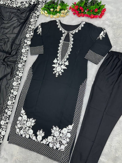 Party Wear Black Embroidery Work Stitch Salwar Suit