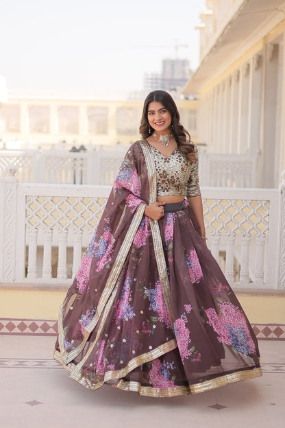 Lavender Sequined Embroidered Faux Georgette Lehenga Choli