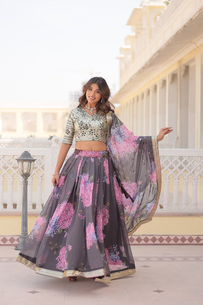 Lavender Sequined Embroidered Faux Georgette Lehenga Choli