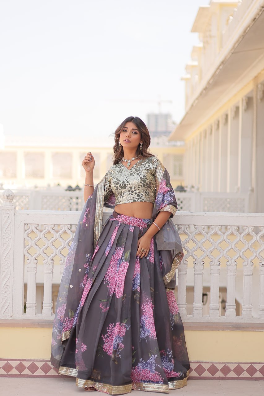 Lavender Sequined Embroidered Faux Georgette Lehenga Choli