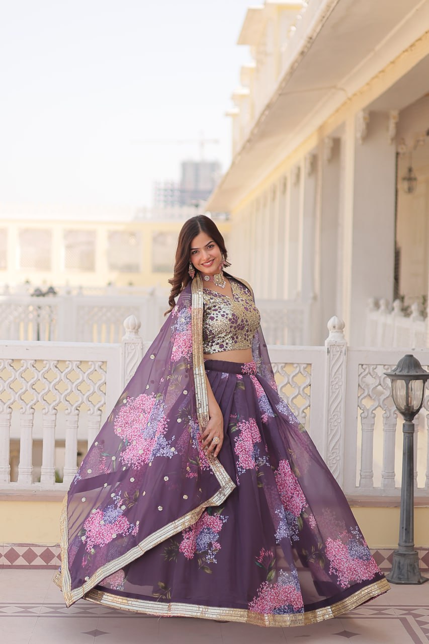 Lavender Sequined Embroidered Faux Georgette Lehenga Choli