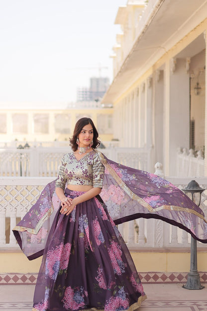 Lavender Sequined Embroidered Faux Georgette Lehenga Choli