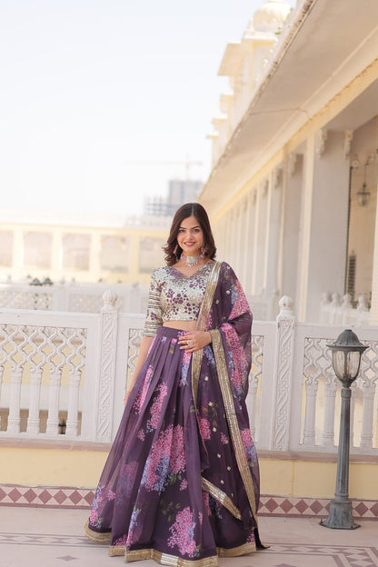 Lavender Sequined Embroidered Faux Georgette Lehenga Choli