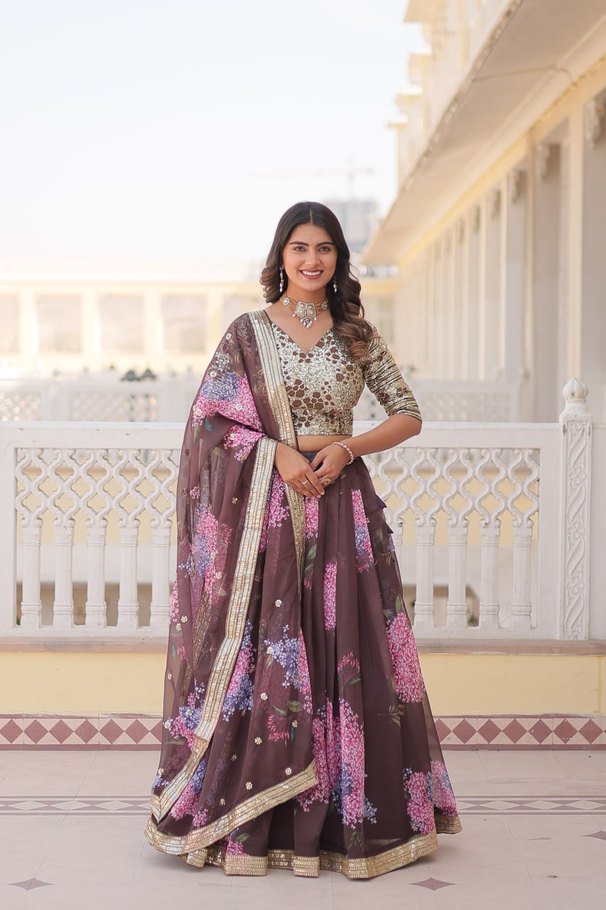 Lavender Sequined Embroidered Faux Georgette Lehenga Choli