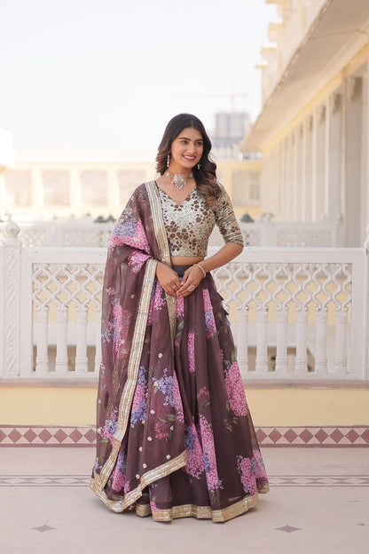 Lavender Sequined Embroidered Faux Georgette Lehenga Choli