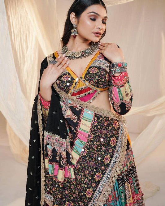 Black And Multicolor Most Trending Heavy Flair Navratri Chaniya Choli