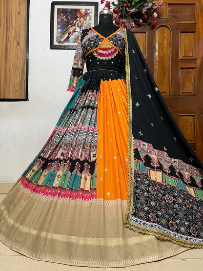 Black And Multicolor Most Trending Heavy Flair Navratri Chaniya Choli