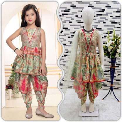 Beautiful pista green silk dhoti suit