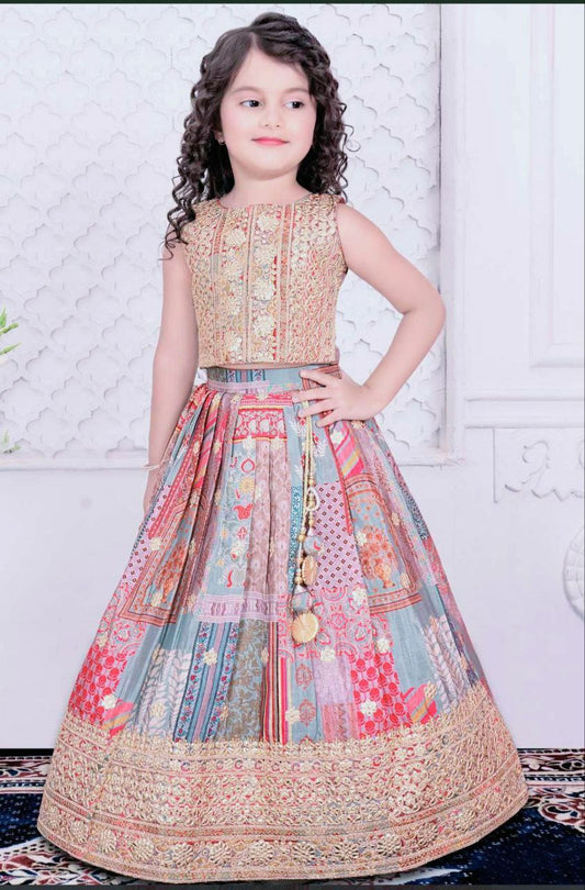 Elegant Multicolor Lehenga Choli Set With Embroidery For Girls