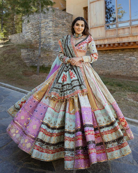 Light Pink and Cream Color Navratri Special Mirror Work Designer Lehenga Choli