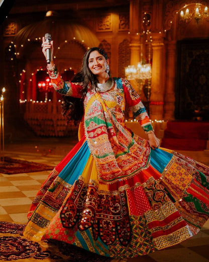 Multicolor mirror work navratri garba lehenga chaniya choli