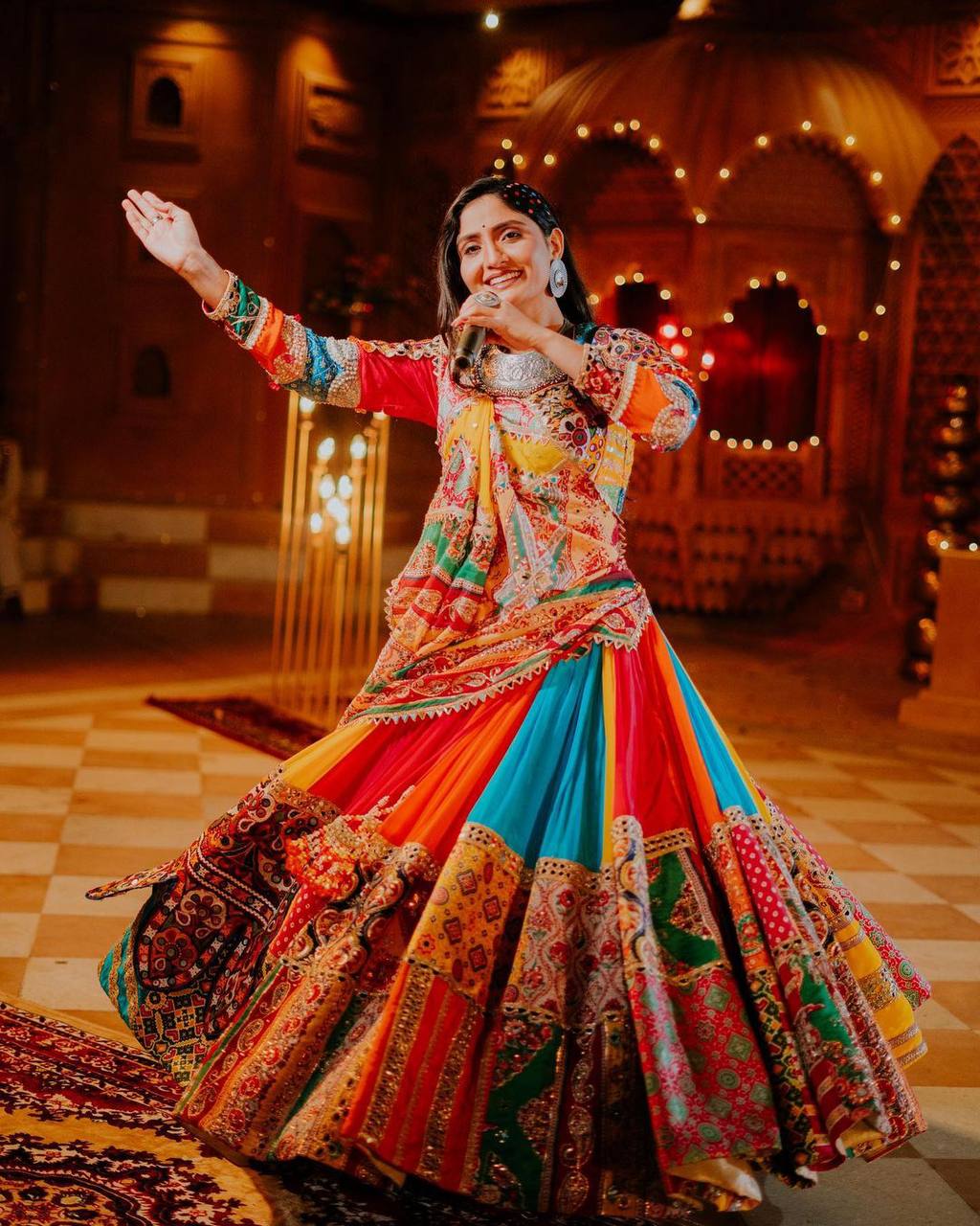 Multicolor mirror work navratri garba lehenga chaniya choli