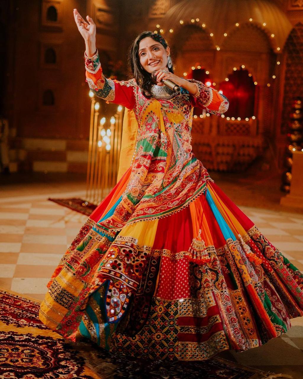 Multicolor mirror work navratri garba lehenga chaniya choli