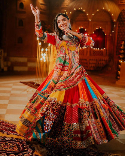 Multicolor mirror work navratri garba lehenga chaniya choli