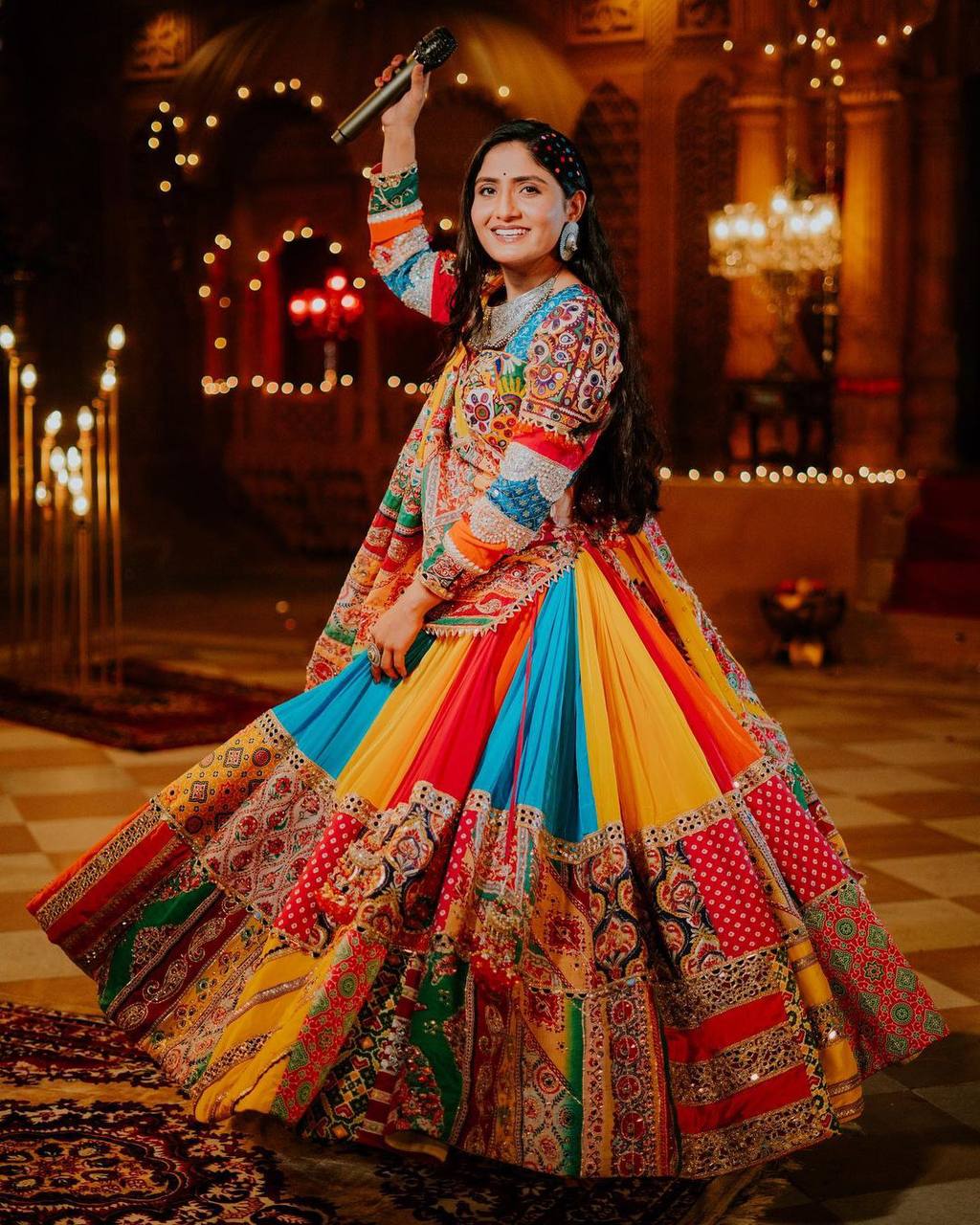 Multicolor mirror work navratri garba lehenga chaniya choli