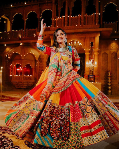 Multicolor mirror work navratri garba lehenga chaniya choli