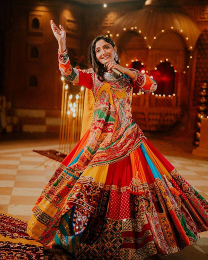 Multicolor mirror work navratri garba lehenga chaniya choli