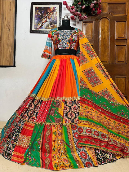 Multicolor mirror work navratri garba lehenga chaniya choli