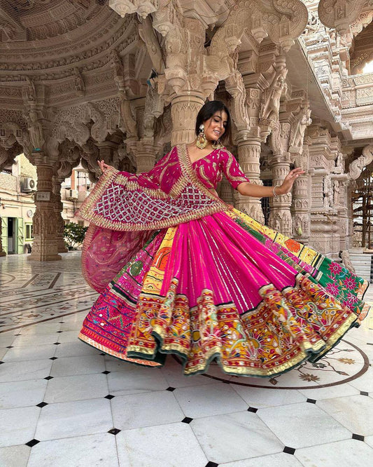 Pink Color Digital Printed Mirror Work Navratri Designer Lehenga Choli