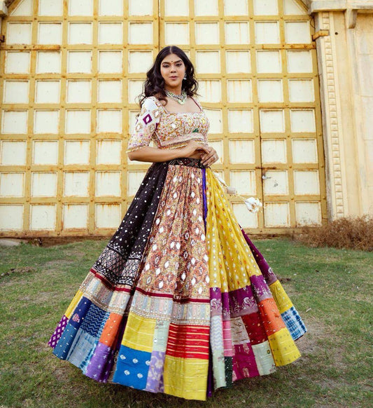 Multi Color Navratri Special Designer Cotton Mirror Work Lehenga Choli