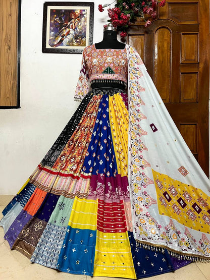 Multi Color Navratri Special Designer Cotton Mirror Work Lehenga Choli