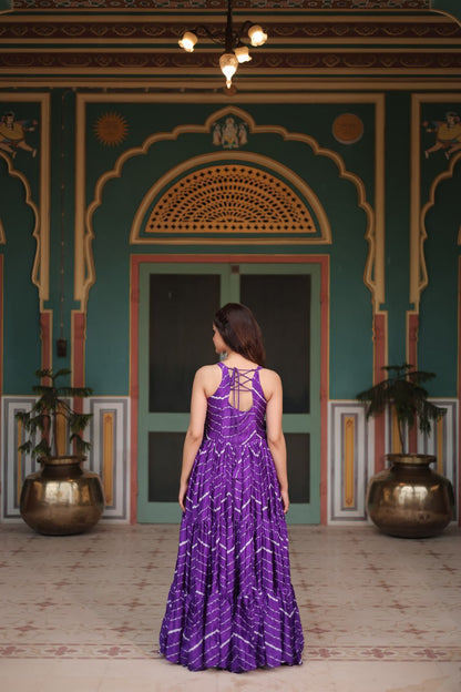 PURPLE COLOR CHINON LAHERIYA PRINT NAVRATRI GOWN