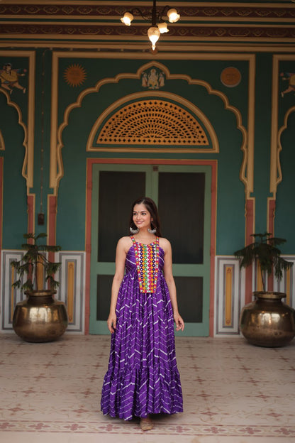 PURPLE COLOR CHINON LAHERIYA PRINT NAVRATRI GOWN