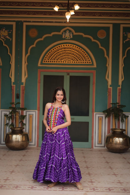 PURPLE COLOR CHINON LAHERIYA PRINT NAVRATRI GOWN