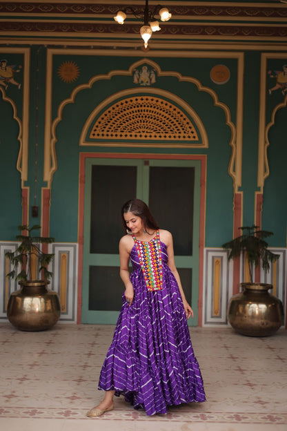 PURPLE COLOR CHINON LAHERIYA PRINT NAVRATRI GOWN