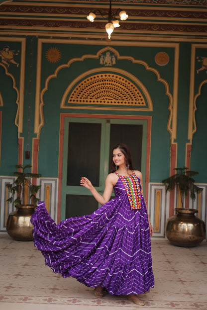 PURPLE COLOR CHINON LAHERIYA PRINT NAVRATRI GOWN