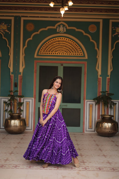 PURPLE COLOR CHINON LAHERIYA PRINT NAVRATRI GOWN