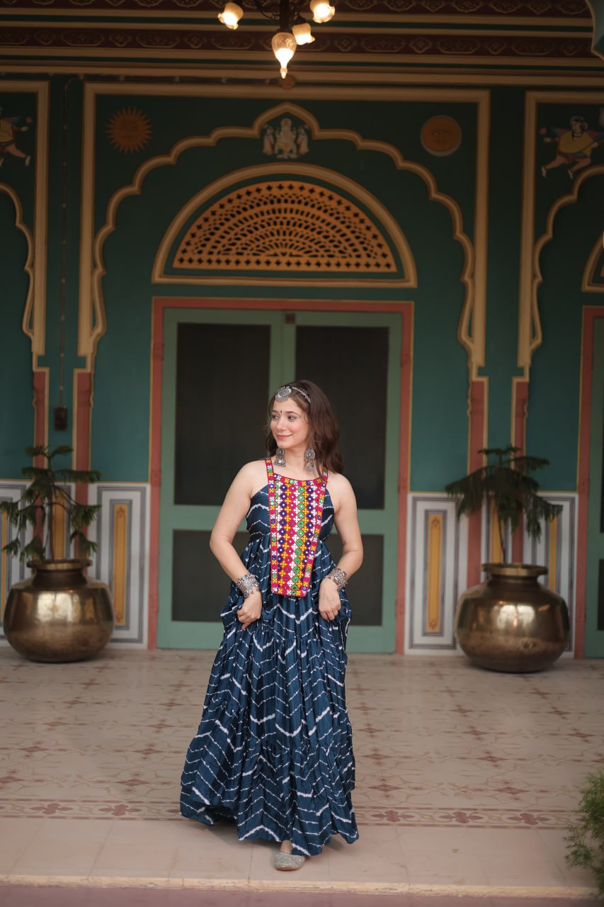 RAMA COLOR CHINON LAHERIYA PRINT NAVRATRI GOWN