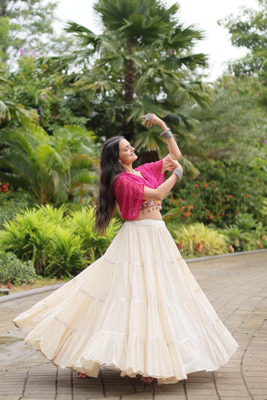 Pink Cotton Leheriya Print Navratri Wear Readymade Lehenga Choli