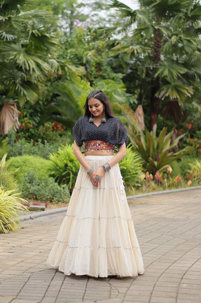 Black Cotton Leheriya Print Navratri Wear Readymade Lehenga Choli