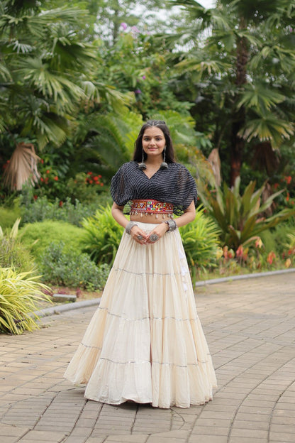 Black Cotton Leheriya Print Navratri Wear Readymade Lehenga Choli