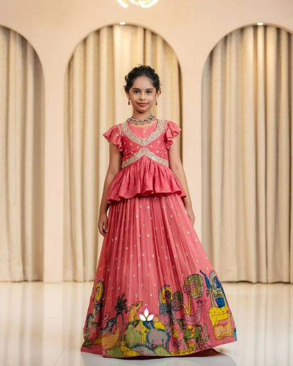 Designer Party Wear Kid's Kalamkari Print Lehenga Choli