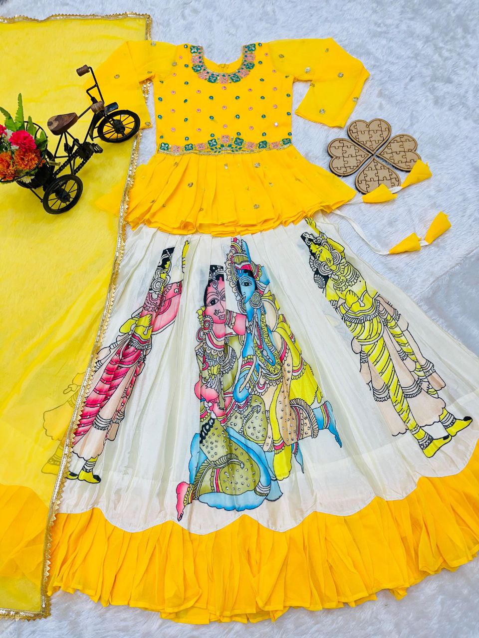 Yellow faux georgette sequins embroidery Kid's Lehenga choli