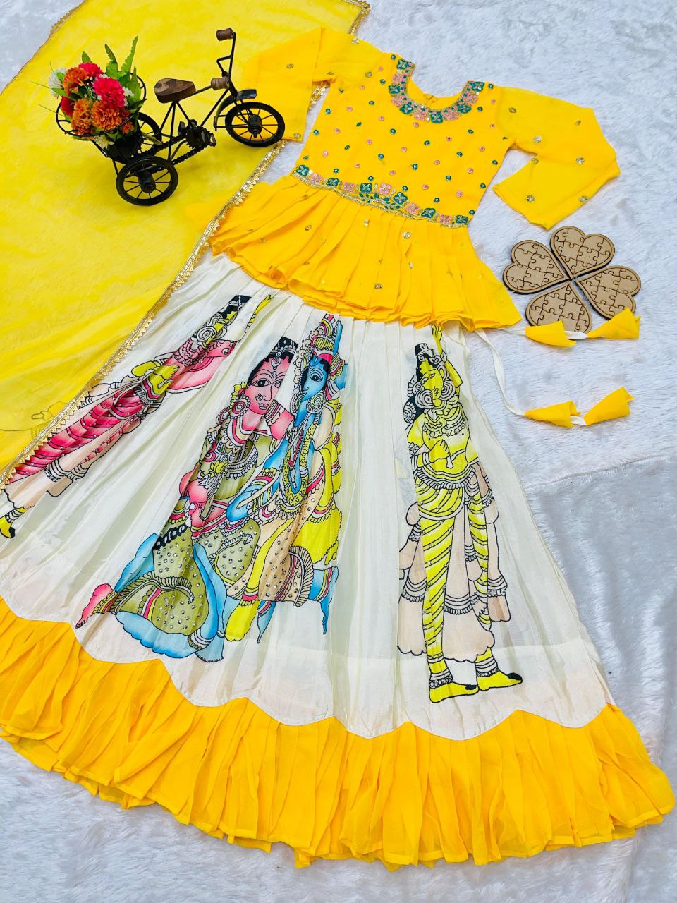 Yellow faux georgette sequins embroidery Kid's Lehenga choli