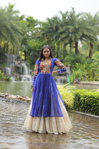 Blue Navaratri Lehenga in Cotton With 12 Meter Flair and Gamthi Work Kurti