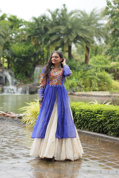 Blue Navaratri Lehenga in Cotton With 12 Meter Flair and Gamthi Work Kurti