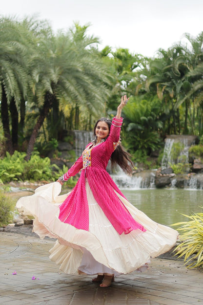 Pink Navaratri Lehenga in Cotton With 12 Meter Flair and Gamthi Work Kurti