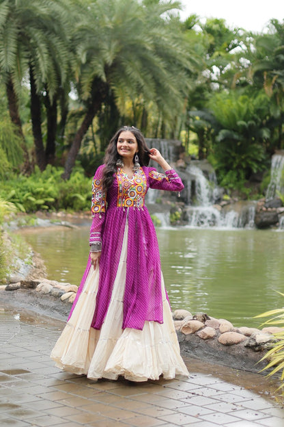 Purple Navaratri Lehenga in Cotton With 12 Meter Flair and Gamthi Work Kurti