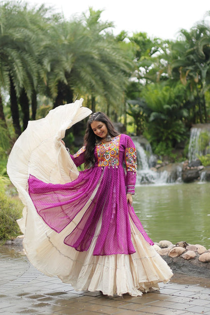 Purple Navaratri Lehenga in Cotton With 12 Meter Flair and Gamthi Work Kurti