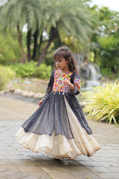 Navaratri Kids Lehenga in Cotton With Black Kurti Gamthi Work Ready to Wear