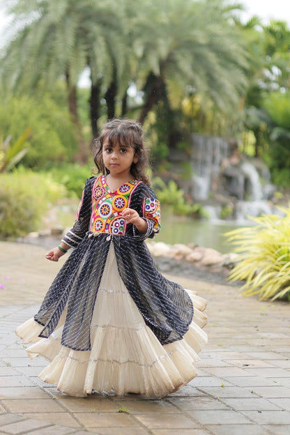 Navaratri Kids Lehenga in Cotton With Black Kurti Gamthi Work Ready to Wear