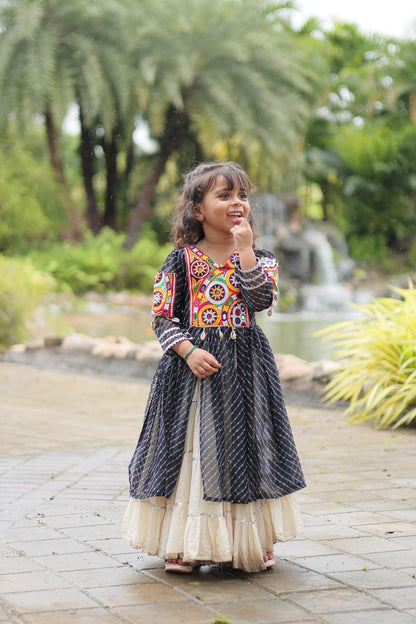 Navaratri Kids Lehenga in Cotton With Black Kurti Gamthi Work Ready to Wear