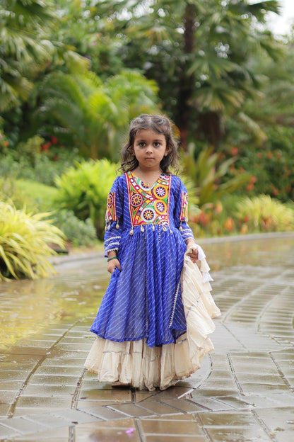 Navaratri Kids Lehenga in Cotton With Blue Kurti Gamthi Work Ready to Wear