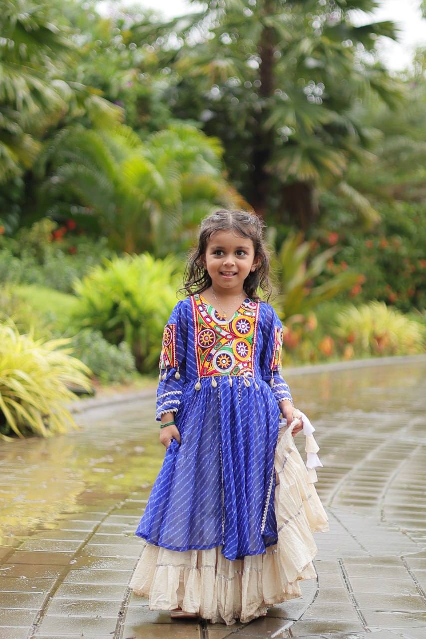 Navaratri Kids Lehenga in Cotton With Blue Kurti Gamthi Work Ready to Wear