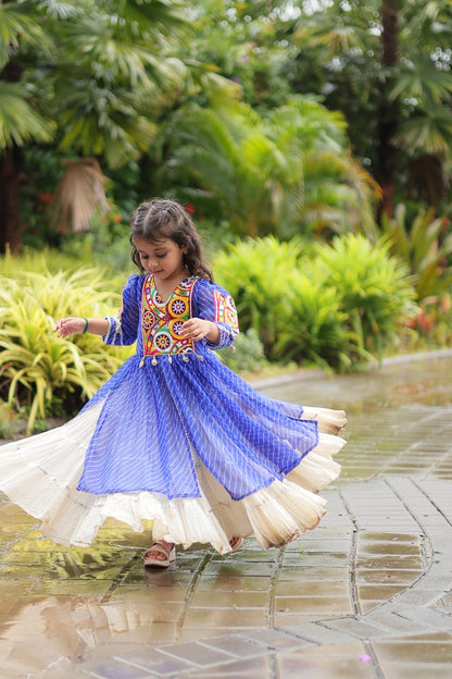 Navaratri Kids Lehenga in Cotton With Blue Kurti Gamthi Work Ready to Wear