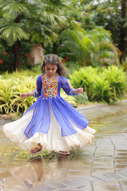 Navaratri Kids Lehenga in Cotton With Blue Kurti Gamthi Work Ready to Wear